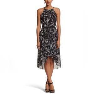White House Black Market polka dot high-low hemline cut-in halter flowy dress
